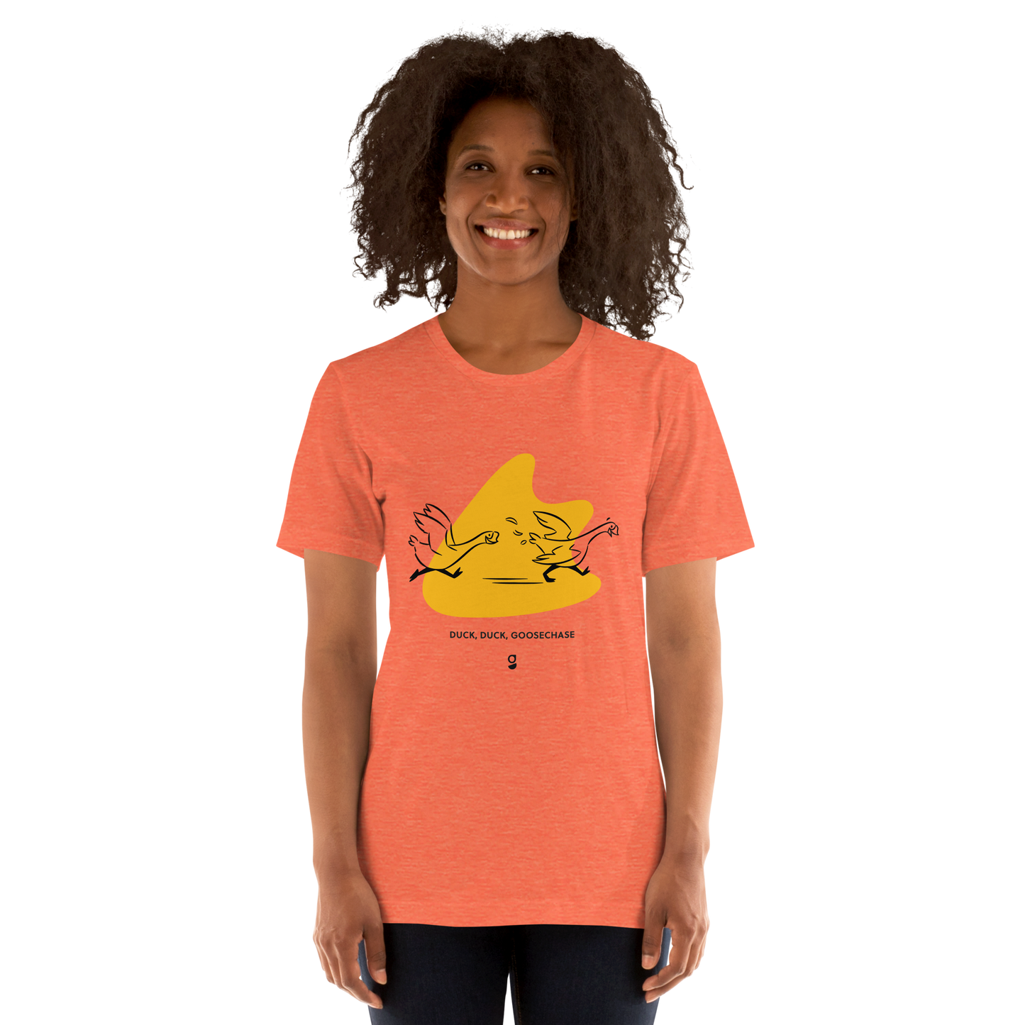 Yellow Duck, Duck, Goosechase Unisex T-shirt - Orange, Cream or White