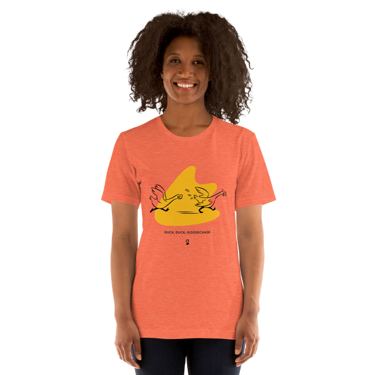 Yellow Duck, Duck, Goosechase Unisex T-shirt - Orange, Cream or White