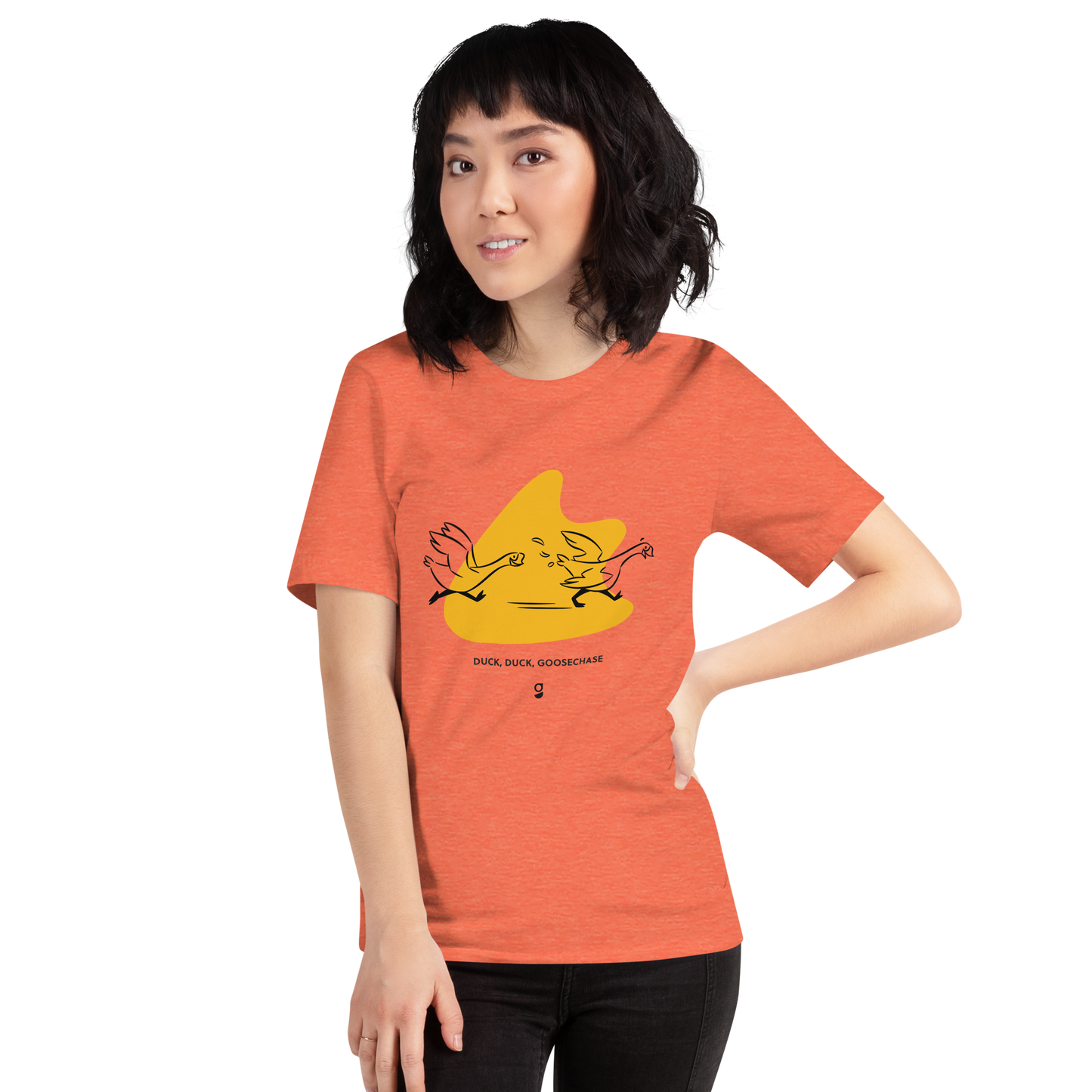 Yellow Duck, Duck, Goosechase Unisex T-shirt - Orange, Cream or White