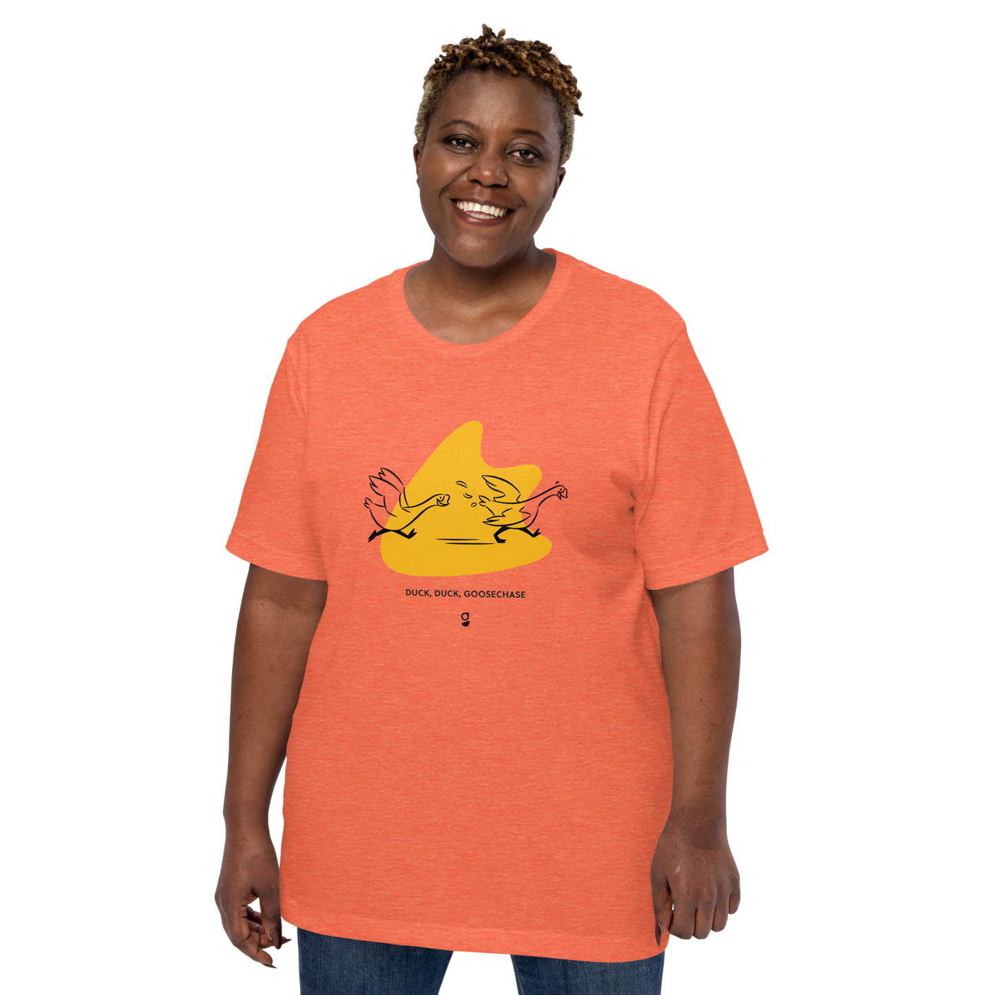 Yellow Duck, Duck, Goosechase Unisex T-shirt - Orange, Cream or White