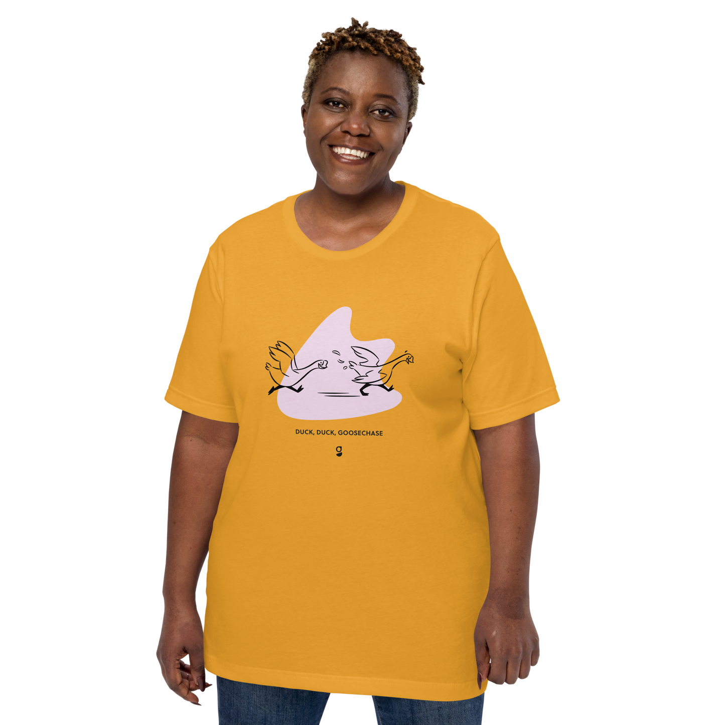 Lilac Duck, Duck, Goosechase Unisex T-shirt - Orange, Mustard, Cream or White