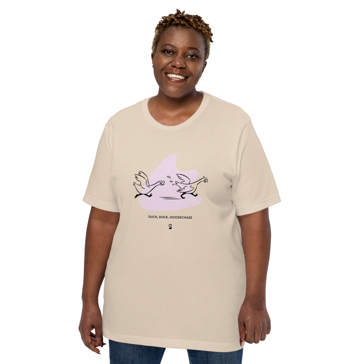 Lilac Duck, Duck, Goosechase Unisex T-shirt - Orange, Mustard, Cream or White