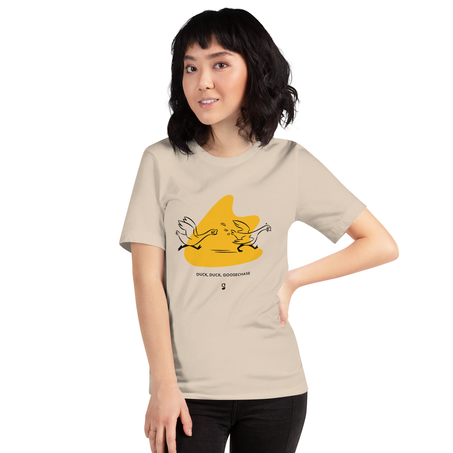 Yellow Duck, Duck, Goosechase Unisex T-shirt - Orange, Cream or White