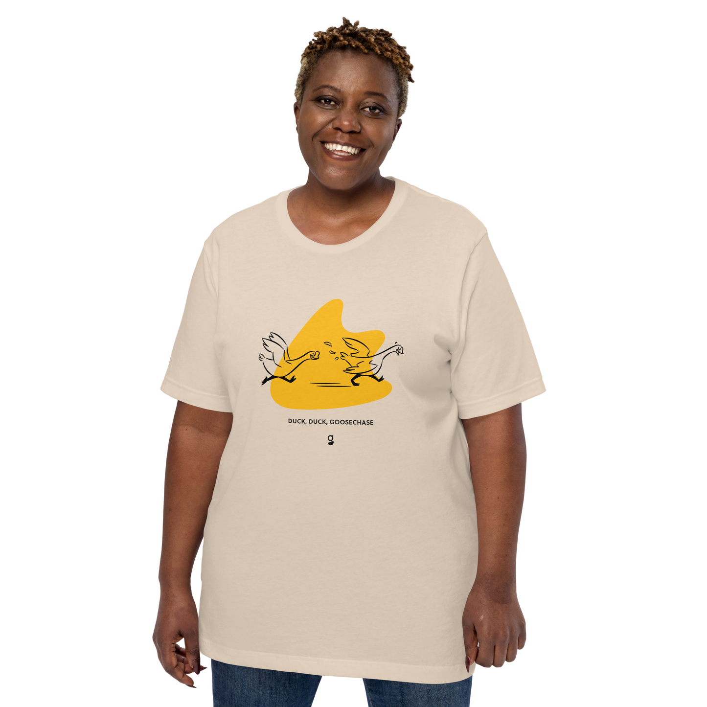 Yellow Duck, Duck, Goosechase Unisex T-shirt - Orange, Cream or White