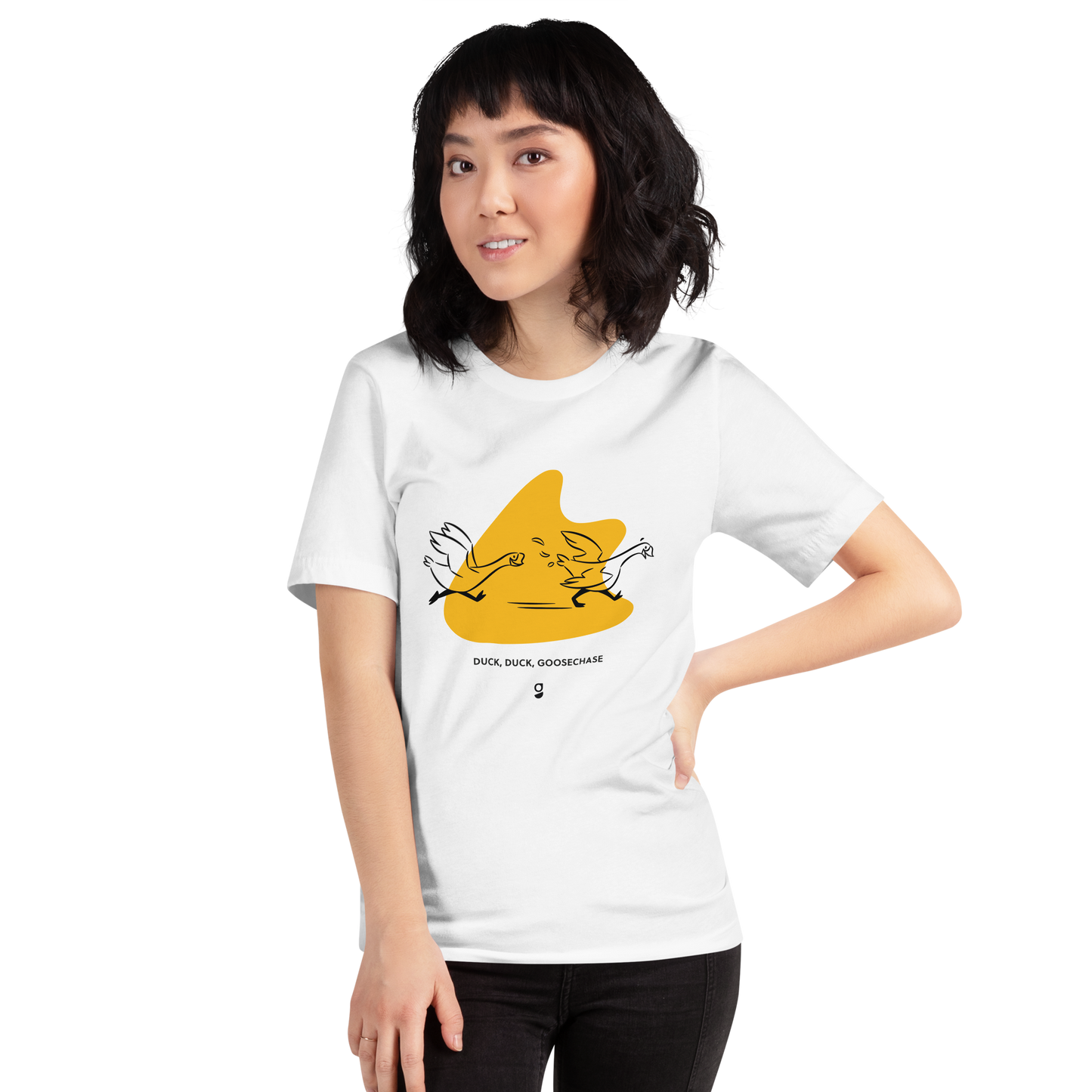 Yellow Duck, Duck, Goosechase Unisex T-shirt - Orange, Cream or White