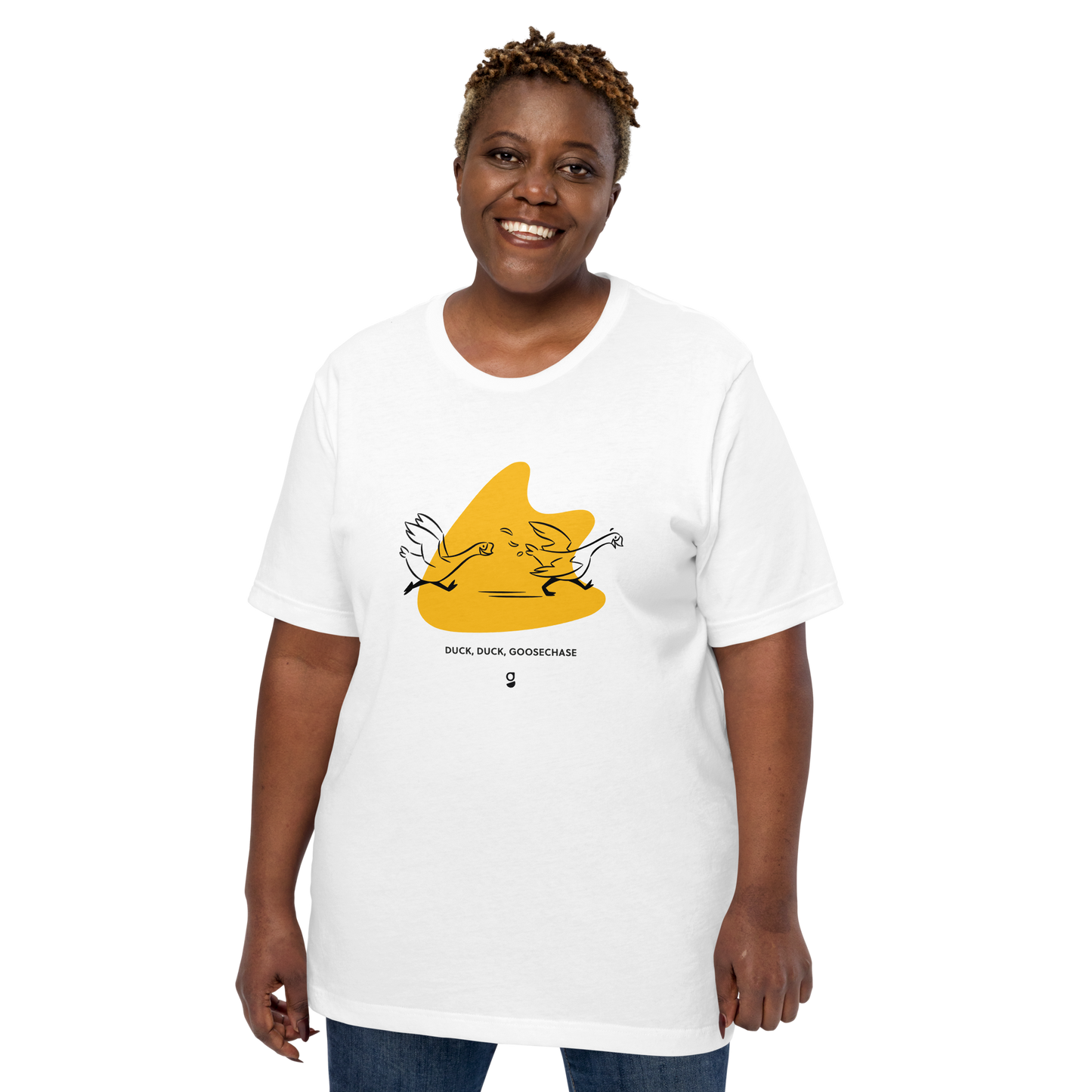 Yellow Duck, Duck, Goosechase Unisex T-shirt - Orange, Cream or White