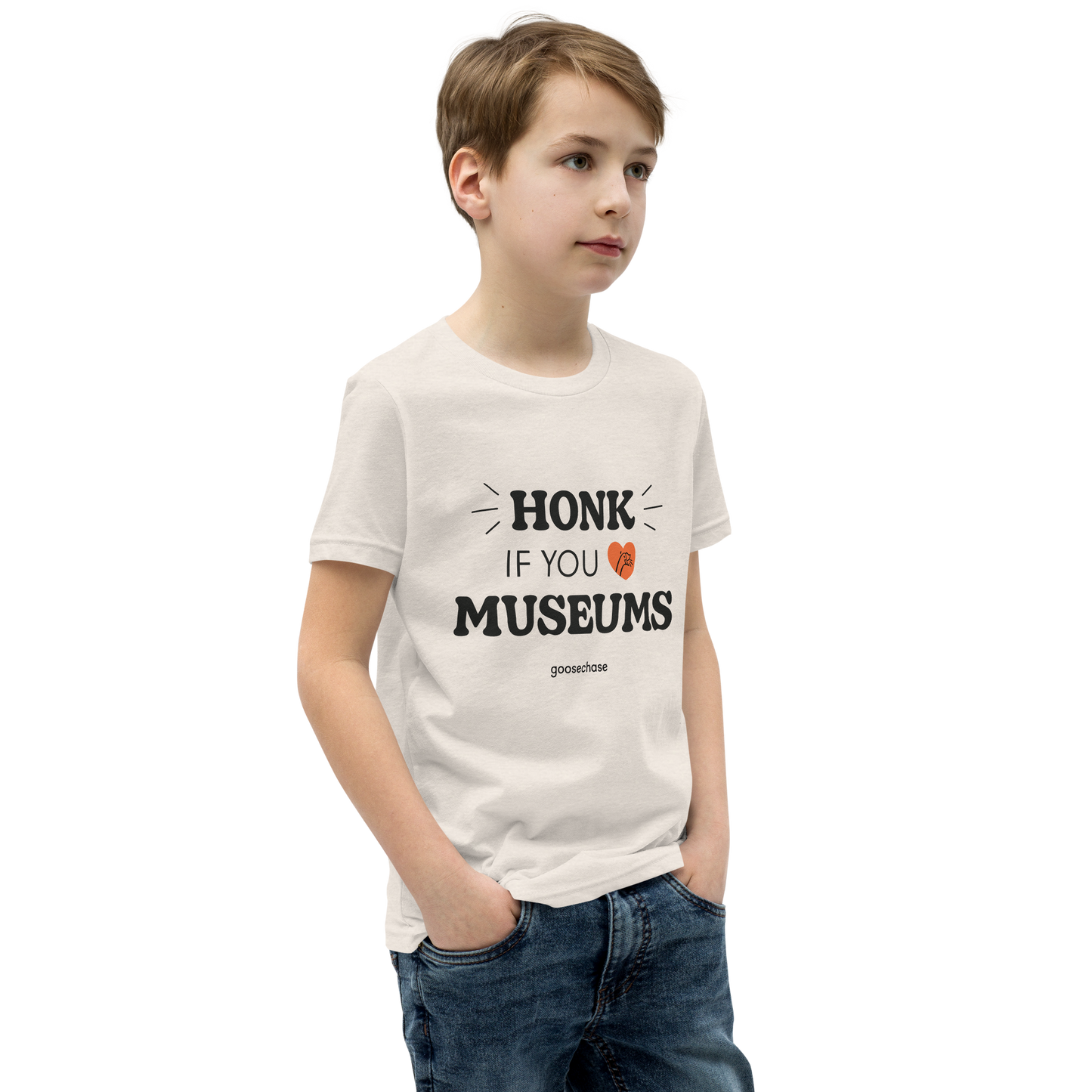 Honk if You Love Museums Youth T-Shirt - White or Cream